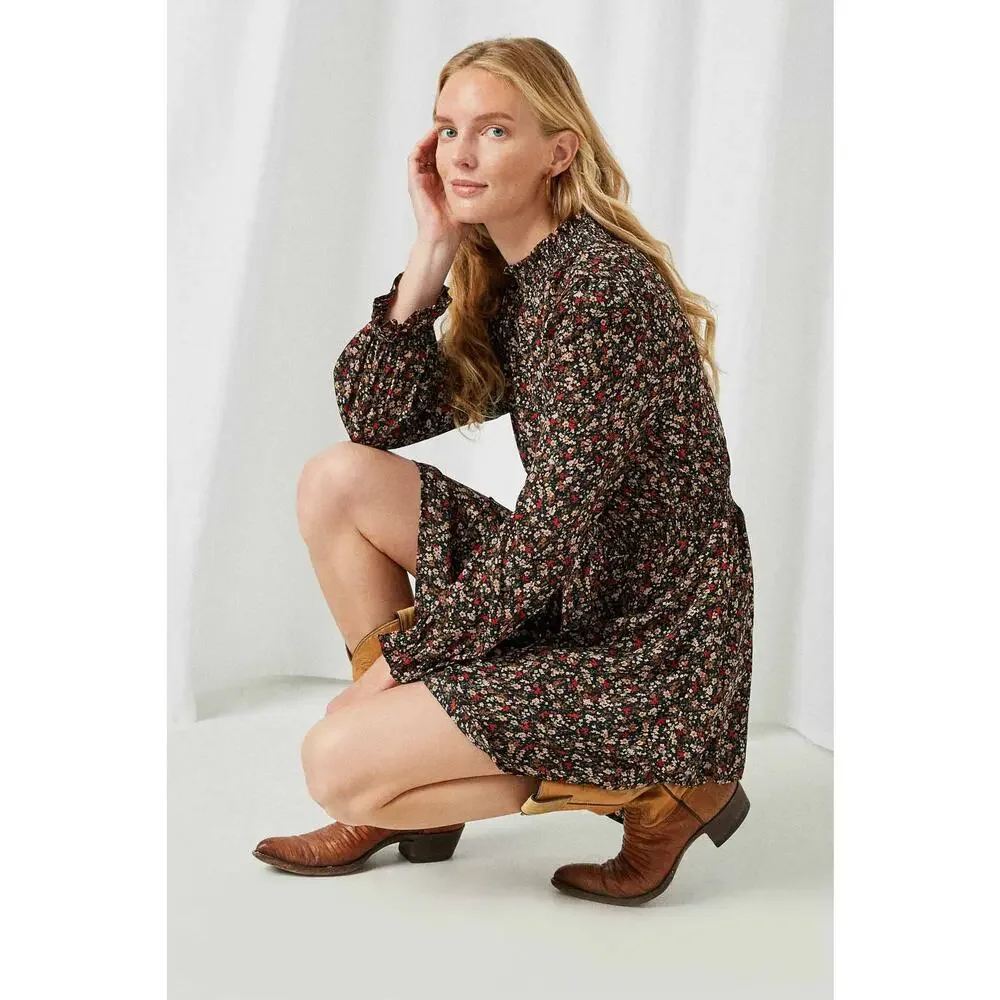 ONLY Jacqueline de Yong Piper Ditsy print floral smock dress long sleeve sz. 8 - Picture 2 of 12